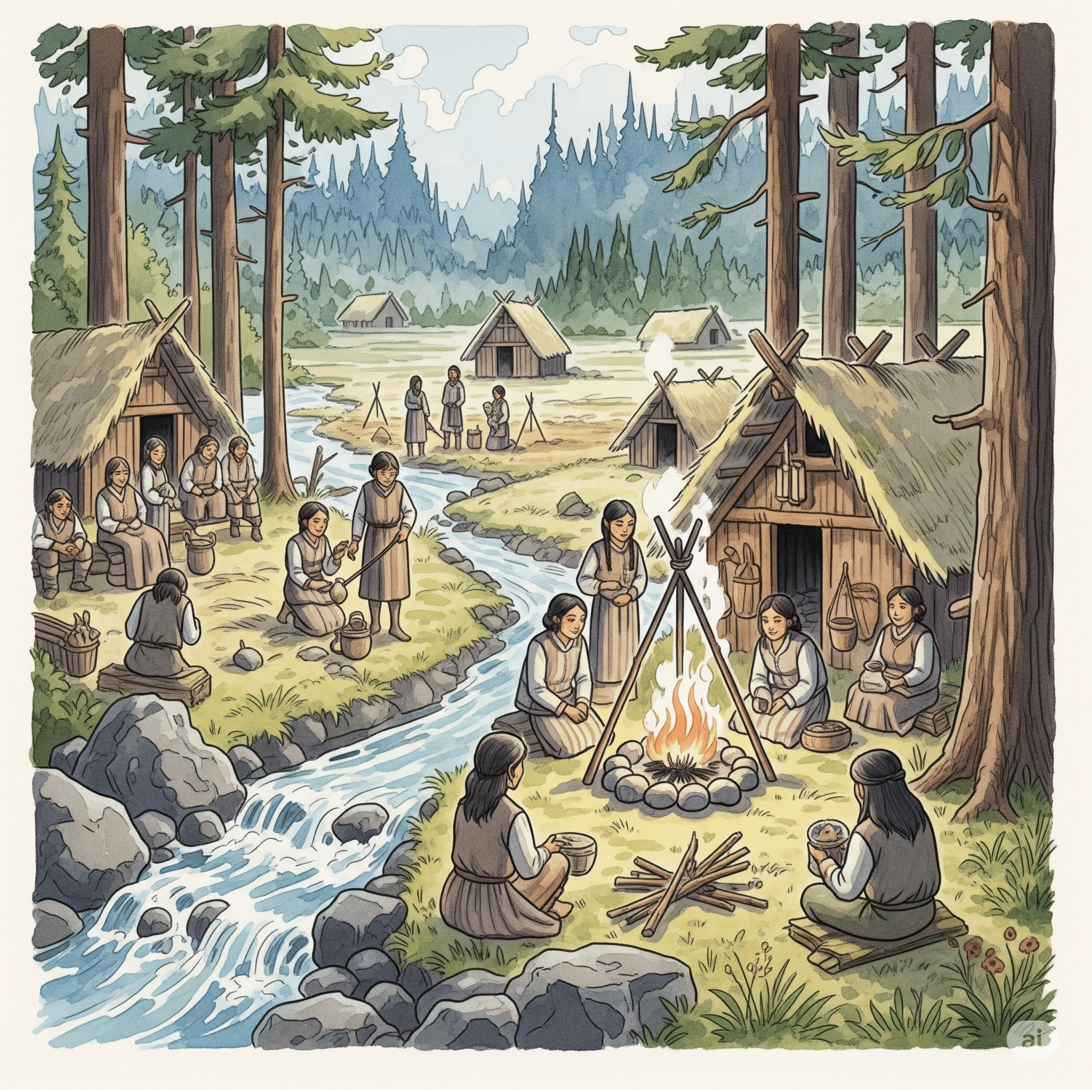 Artistic depiction of cedars by water