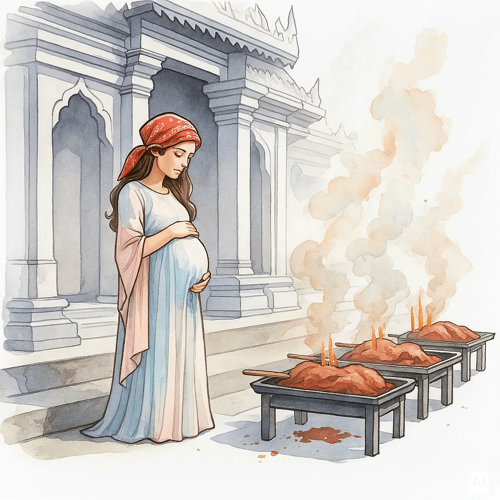 אישה הרה ליד בית המקדש