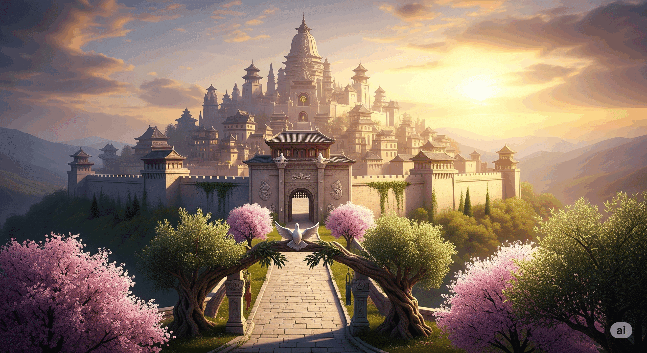 דמות אישה וילד במראה צבעי מים